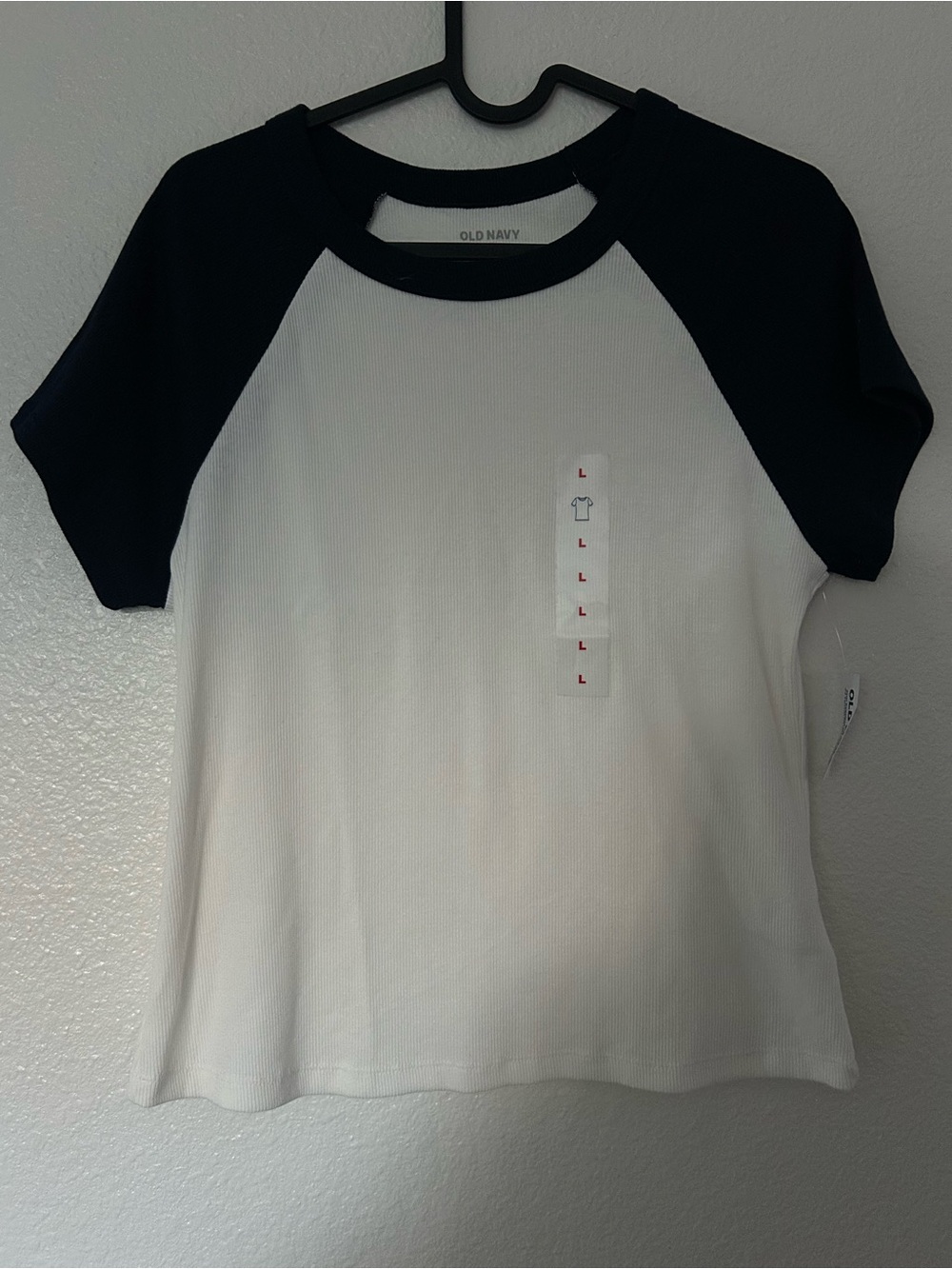 Old Navy White Tee with Navy Raglan Sleeves